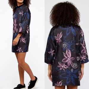 PUMA Dress Black Archive Logo Printed Dress Purple Pink Floral Size small